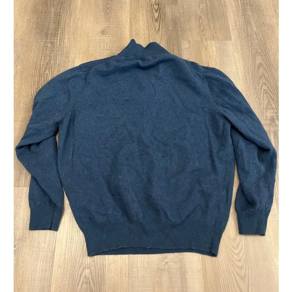 100% Cashmere Blue 1/4 Zip Sweater w/ Leather Zipper Pull